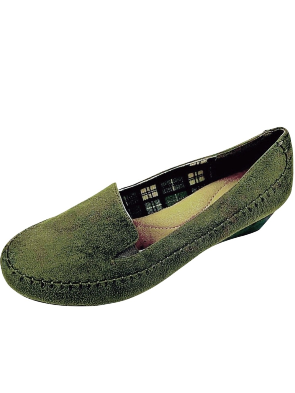 Comfort View Womens Olive Faux Suede Slip On Loafer size 8